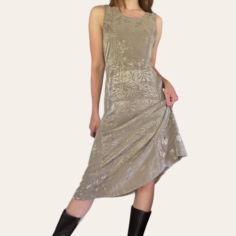 90s vintage boho satin olive green maxi dress Citron Santa Monica Medium